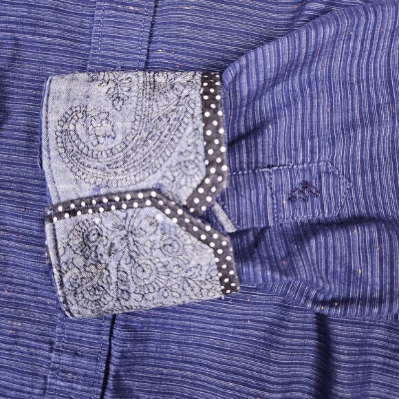 Robert Graham Men Flip Cuff Button-Up Shirt Stripe Flecked Cotton Paisley Blue M - Picture 10 of 16